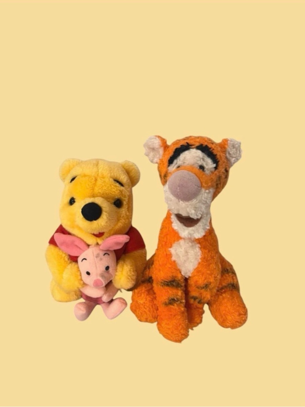 Disney Winnie the Pooh Holding Piglet & Tigger Plush Set - Yellow, Pink, Orange